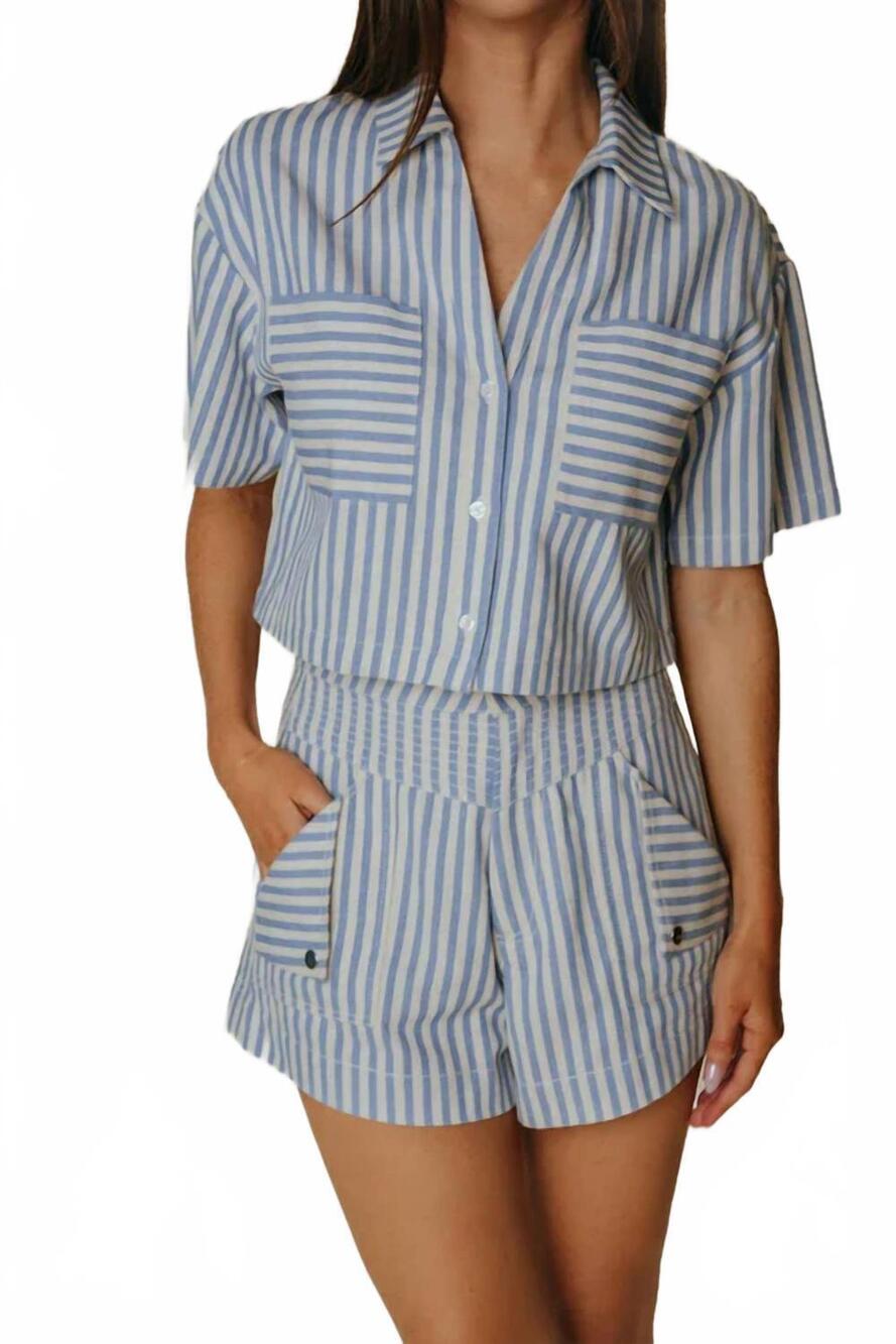 NEW LAROQUE cypress a-line short in blue stripe
